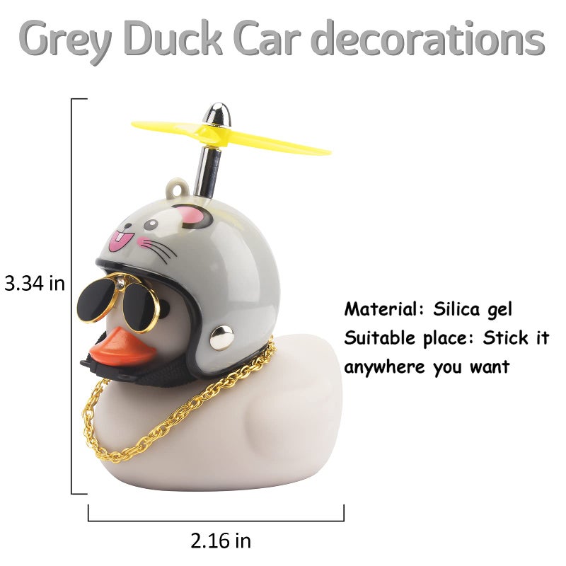 Wonuu Rubber Duck Toy Car Decoration Ornaments Dashboard Decorations Cool Glasses Duck with Propeller Helmet (Grey-Mouse) - Image 4